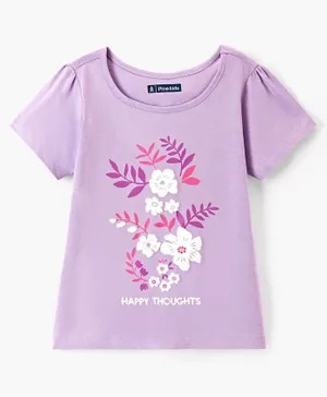 Pine Kids 100% Cotton Half Sleeves T-Shirt Floral Print - Purple