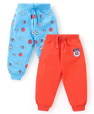 Babyhug Cotton Full Length Football Print Lounge Pants Pack of 2 - Blue & Red