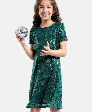 Hola Bonita Sequin Short Sleeve Party Dress - Green