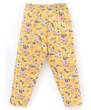 Babyhug Cotton Lycra Full Length Floral Printed Leggings - Yellow