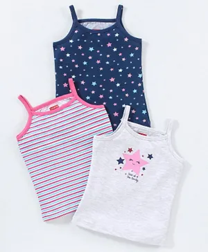 Babyhug 100% Cotton Singlet Slips Stripes & Printed Pack Of 3 - Grey Blue & Pink