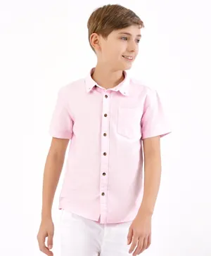 Primo Gino 100% Cotton Half Sleeves Solid Shirt - Pink