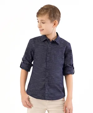 Primo Gino 100% Cotton Full Sleeves Striped Design Shirt - Navy Blue