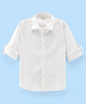 Primo Gino 100% Cotton Woven Full Sleeves Solid Shirt - White