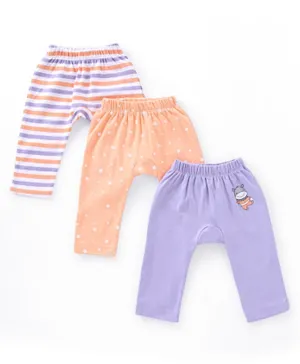 Babyhug Cotton Full Length Star Print diaper Leggings Pack of 3 - Peach & Purple