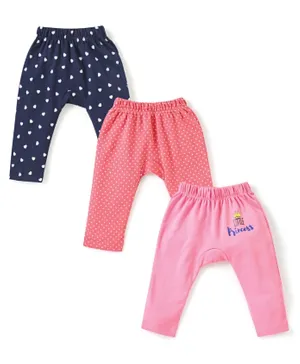 Babyhug Cotton Full Length Heart Print Diaper Leggings Pack of 3 - Blue & Pink