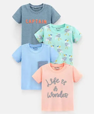 Bonfino Half Sleeves T-Shirt Stripes & Duck Print Pack of 4- Peach & Blue