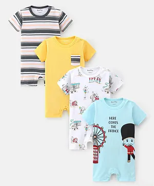 Bonfino 4 Pack Short Sleeves Rompers - Multicolor