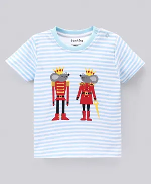 Bonfino 100% Cotton Half Sleeves Graphic Print T-Shirt - Blue