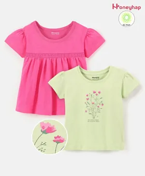 Honeyhap Premium 100% Cotton Half Sleeves T-Shirt with Bio Finish Pack of 2 - Green Pink