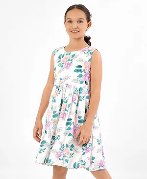 Primo Gino Woven Sleeveless Frock Floral Print - White