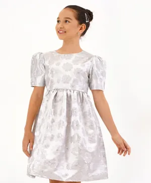 Primo Gino Floral Embellished Party Dress - Silver