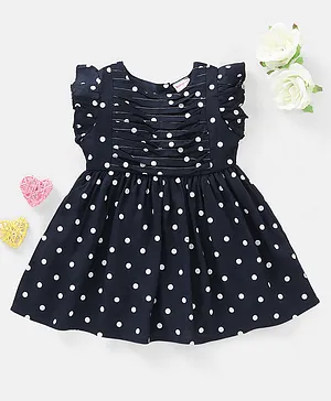Babyhug Rayon Sleeveless Frock With Cotton Lining & Polka Dots Print - Navy Blue