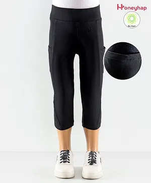 Honeyhap Premium Cotton Super Stretch Elastane Capri Length Leggings With Bio Finish - Black