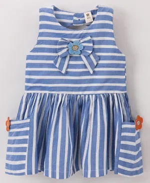 ToffyHouse Sleeveless Frock Striped with Bow Applique  - Blue