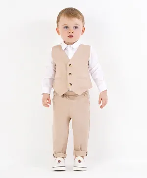 Bonfino Full Sleeves Solid Party Suit - Beige