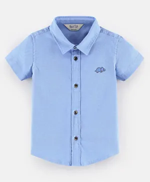 Bonfino Cotton Elastane Half Sleeves Solid Colour Shirt - Blue