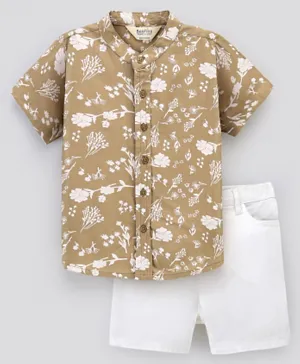 Bonfino Half Sleeve Shirt And Shorts Set Floral Print - Beige & White