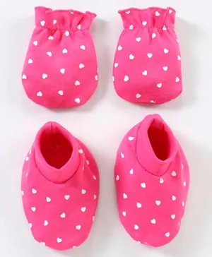 Babyhug 100% Cotton Mittens & Booties Set Heart Print - Pink