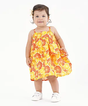 Bonfino Viscose Singlet Frock Floral Print - Orange