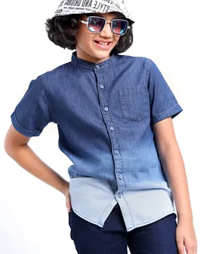 Pine Kids Cotton Half Sleeves Ombre Effect Denim Shirt - Blue