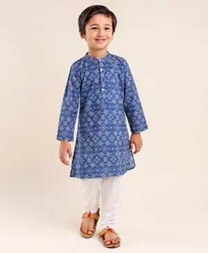 Babyhug Cotton Full Sleeves Kurta & Pyjama Set Bandhani Print- Indigo