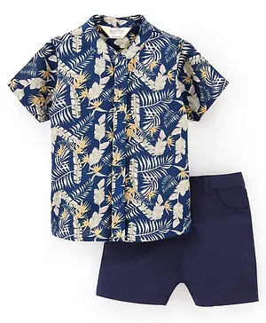 Bonfino 100% Viscose Half Sleeves Shirts and Short Set- Navy