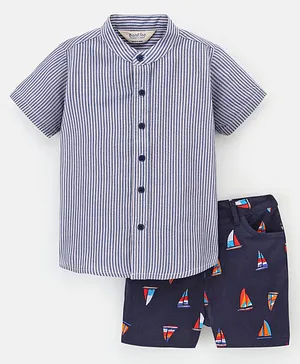 Bonfino 100% Viscose Half Sleeves Shirts and Short Set- Navy