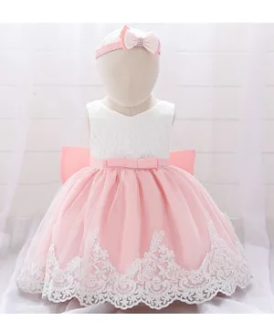 Kookie Kids Embroidered Party Dress with Headband - Pink