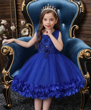 Kookie Kids Floral Applique Party Dress - Blue