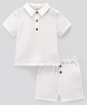 Bonfino 100% Cotton Half Sleeves Solid Colour T-shirt and Shorts - White