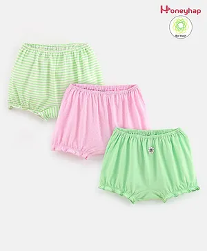 Honeyhap Premium 100% Cotton Bloomers with Bio Finish Heart Print Pack of 3 - Pink & Orange