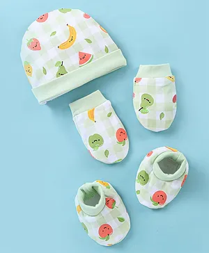 Babyhug 100% Cotton Cap Mittens & Booties Fruits Print - Diameter 11 cm