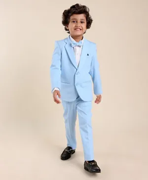 Babyhug Woven Full Sleeves Solid Stretch Fit Party Suit with Bow Tie - Sky Blue