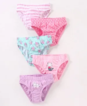 Babyhug 100% Cotton Kitty Print Panties Pack of 5 - Pink Blue & Purple
