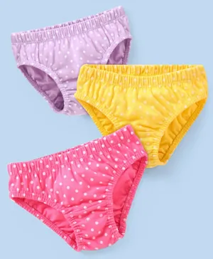 Babyhug 100% Cotton Panties Polka Dots Print Pack of 3 - Pink Yellow & Purple