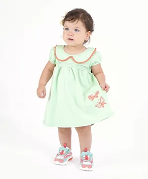 Bonfino Flutter Sleeves Frock With Butterfly Print & Bloomer - Green