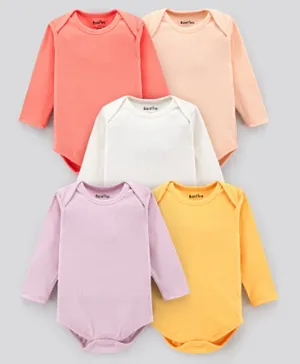 Bonfino Rib Cotton Elastane Interlock Full Sleeves Solid Colour Onesies Pack of 5 - Yellow & Pink