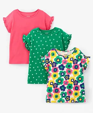 Primo Gino 100% Cotton Extended Half Sleeves T-Shirts Floral & Polka Dot Print Pack Of 3- Green & Pink