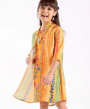 Babyhug 100% Cotton Woven Ethnic Dress with Full Sleeves Shrug Floral Print - Yellow