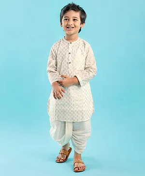 Babyhug 100% Cotton Woven Full Sleeves Motif Foil Print Kurta and Dhoti Set - Off White