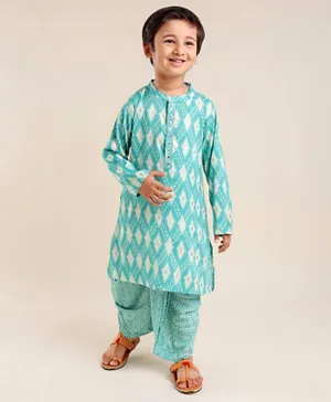 Babyhug Woven Full Sleeves Kurta & Dhoti Set Printed - Blue