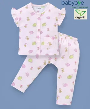Babyoye Eco-Conscious 100% Cotton Muslin with Eco Jiva Finish Half Sleeves Top & Leggings/Co-ord Set Bugs Print - Pink