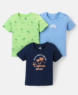 Doodle Poodle 100% Cotton Knit Half Sleeves T-Shirts Trees Print Pack of 3 - Navy Green & Blue