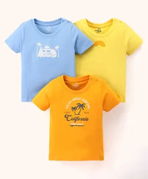 Doodle Poodle 100% Cotton Half Sleeve T-Shirt Tropic Print Pack of 3 - Yellow & Blue