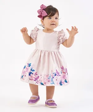 Bonfino Short Sleeves Party Wear Frock Floral Print - Pink