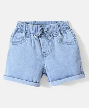Bonfino Cotton Elastane Above Knee Length Denim Solid Shorts - Blue