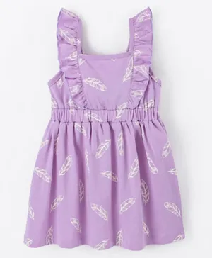 Doodle Poodle 100% Cotton Sleeveless Frock Feather Print - Lilac