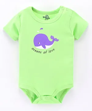 Doodle Poodle 100% Cotton Knit Half Sleeves Onesie Whale Print - Green