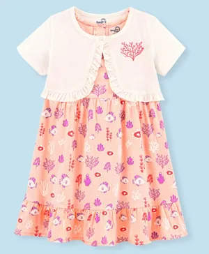 Doodle Poodle  100% Cotton Half Sleeves Shrug with Frock Fish Print - White & Peach